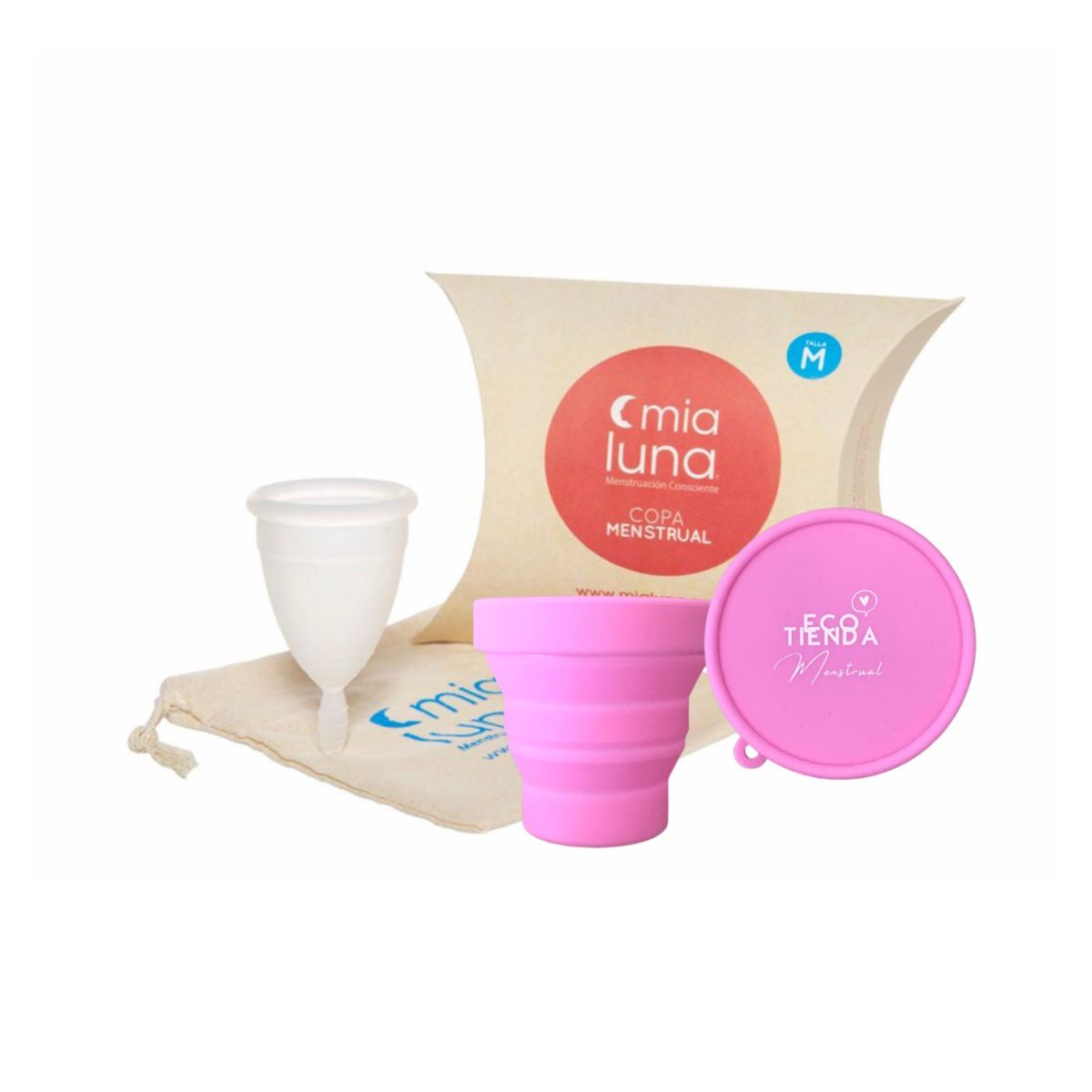 MIALUNA - COPA MENSTRUAL MIALUNA TALLA M BLANCA  VASO ESTERILIZADOR ROSADO