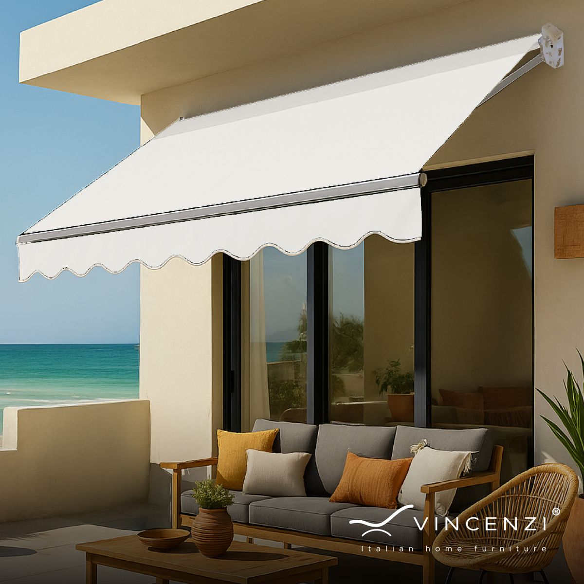 VINCENZI - Toldo con brazo retractil Terrazas 2 x 1,5 Mts Blanco