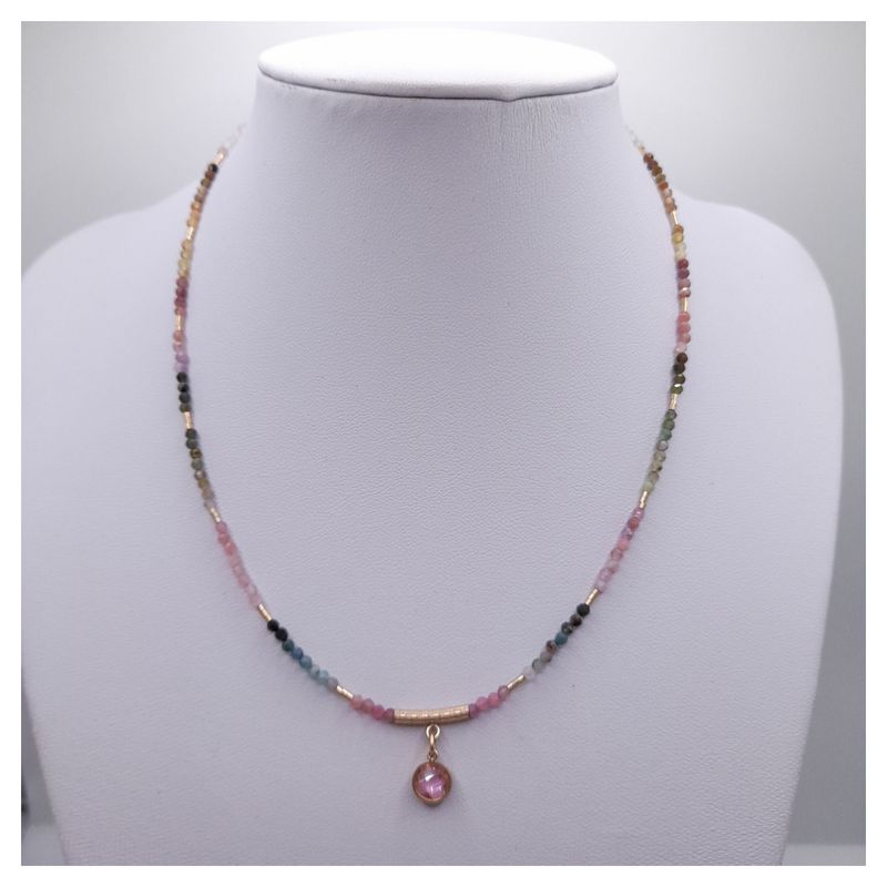 CAT JOYAS - Collar turmalinas Gold Filled 14k con circón rosado