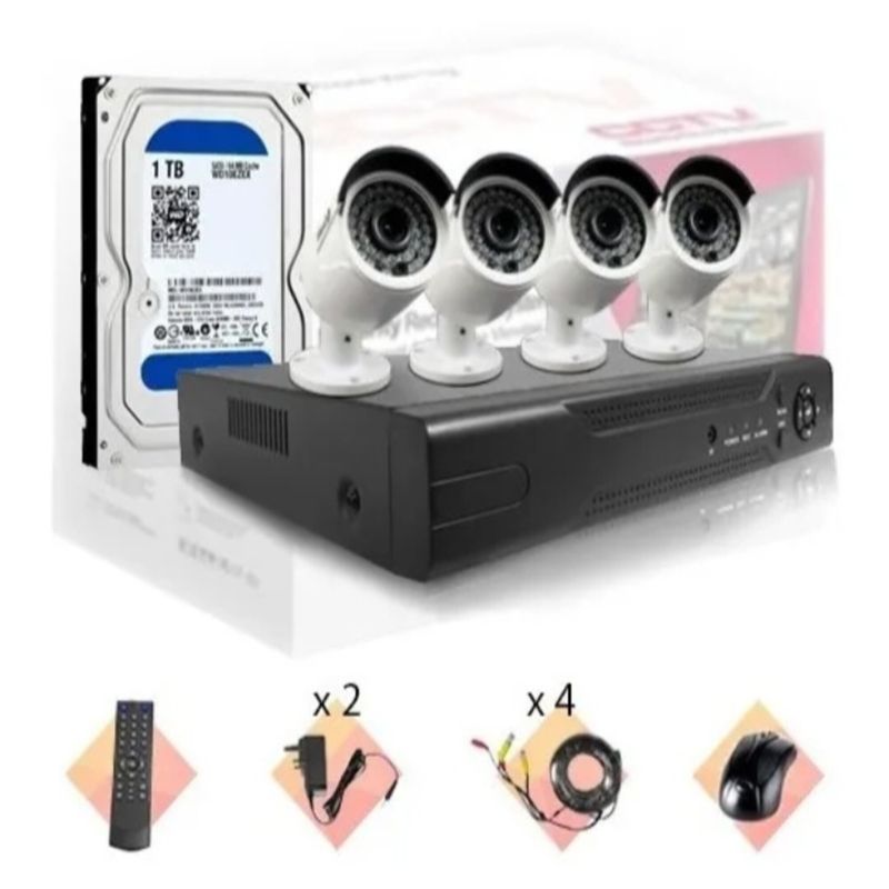 ARTIHOGAR - Kit Cctv 4 Cámaras Seguridad  Full Hd 1080p + Disco Duro 1 Terabyte Instalado