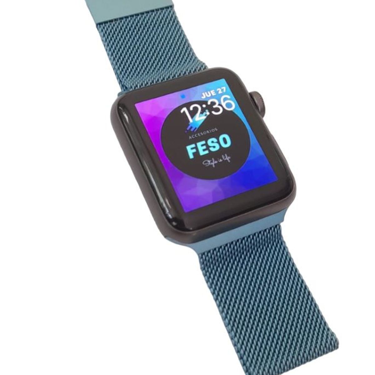 GENERICO - Correa milanesa acero inox 42-44-45m Azul Claro comp con Apple Watch