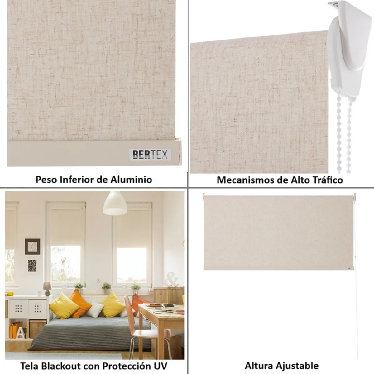BERTEX - Cortina Roller Blackout Lino 130x170 cm Persiana de altura ajustable