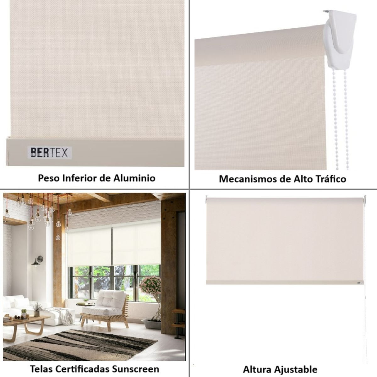 BERTEX - Cortina Roller Sunscreen Beige 120x240 cm Persiana de altura ajustable