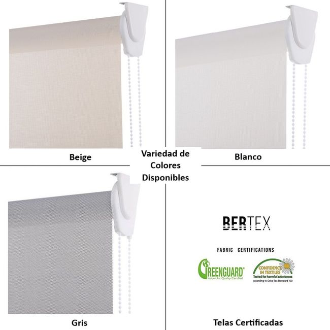 BERTEX - Cortina Roller Sunscreen Beige 135x240 cm Persiana de altura ajustable