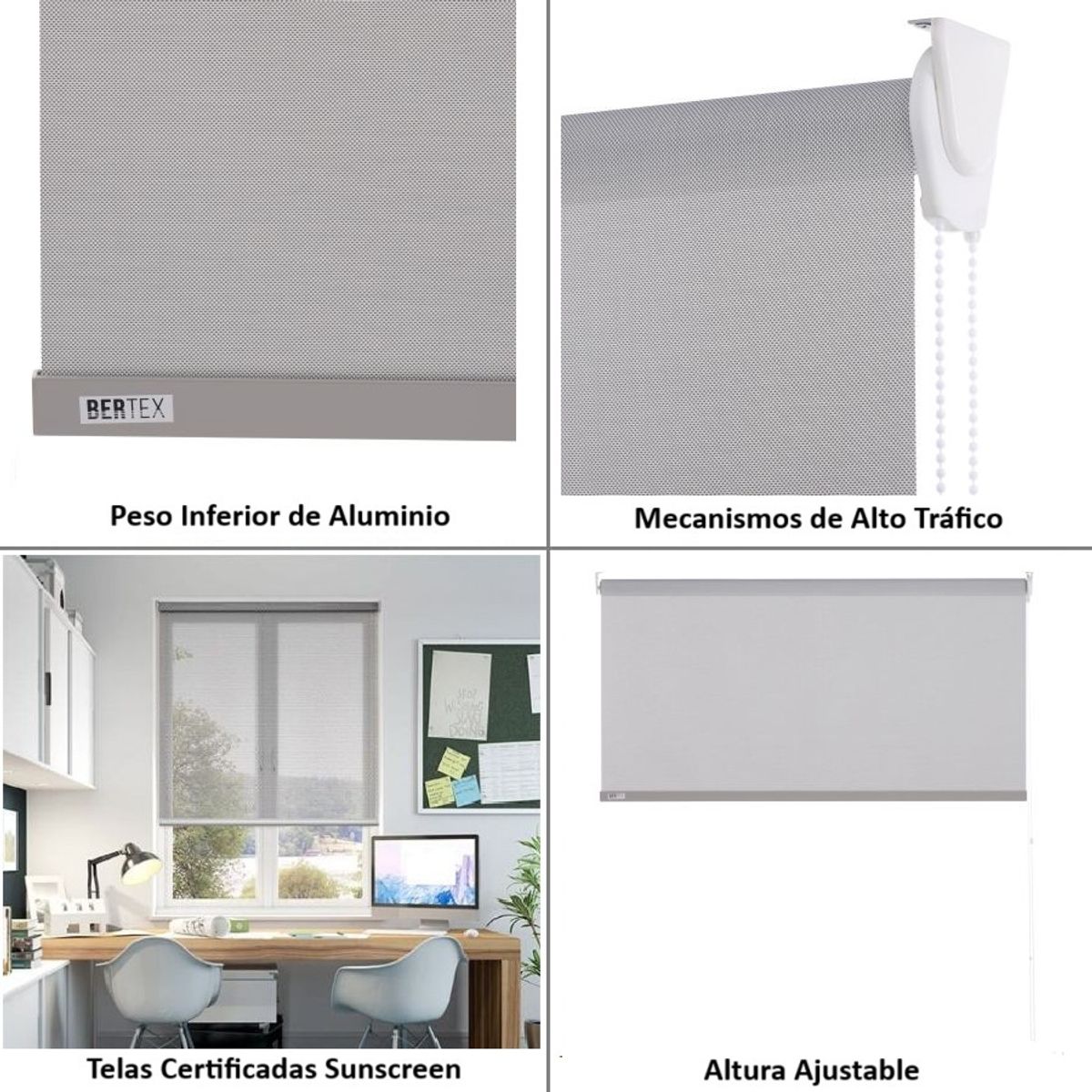 BERTEX - Cortina Roller Sunscreen Gris 145x240 cm Persiana de altura ajustable