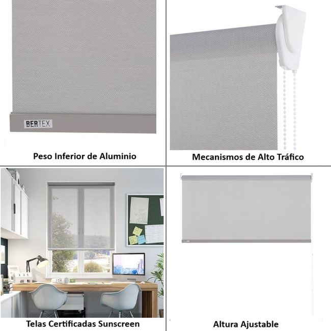 BERTEX - Cortina Roller Sunscreen Gris 180x240 cm Persiana de altura ajustable