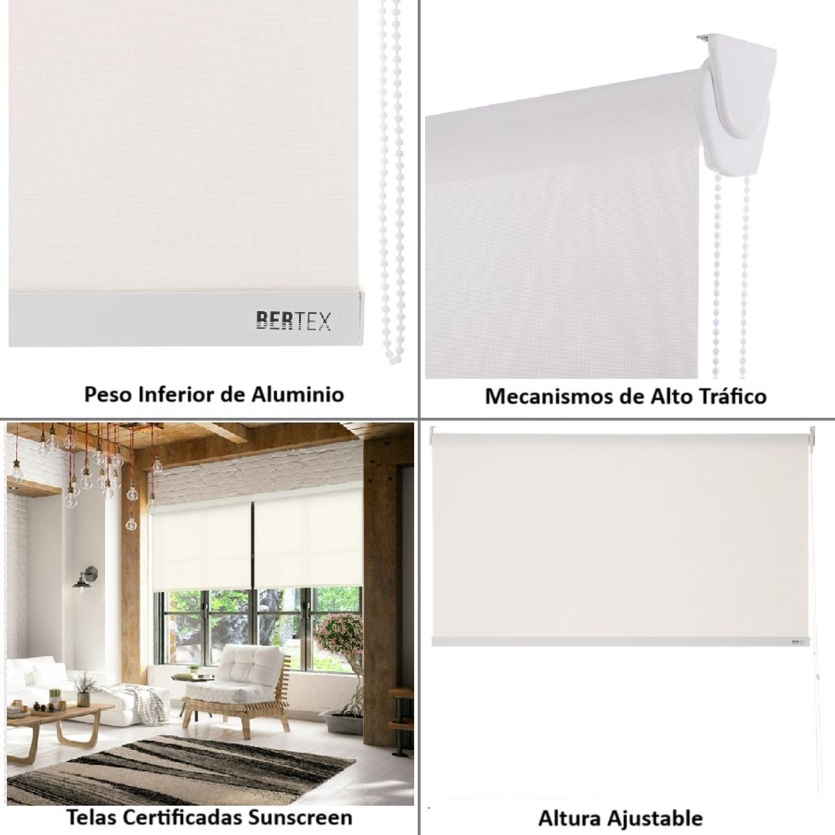 BERTEX - Cortina Roller Sunscreen Blanca 165x170cm Persiana de altura ajustable