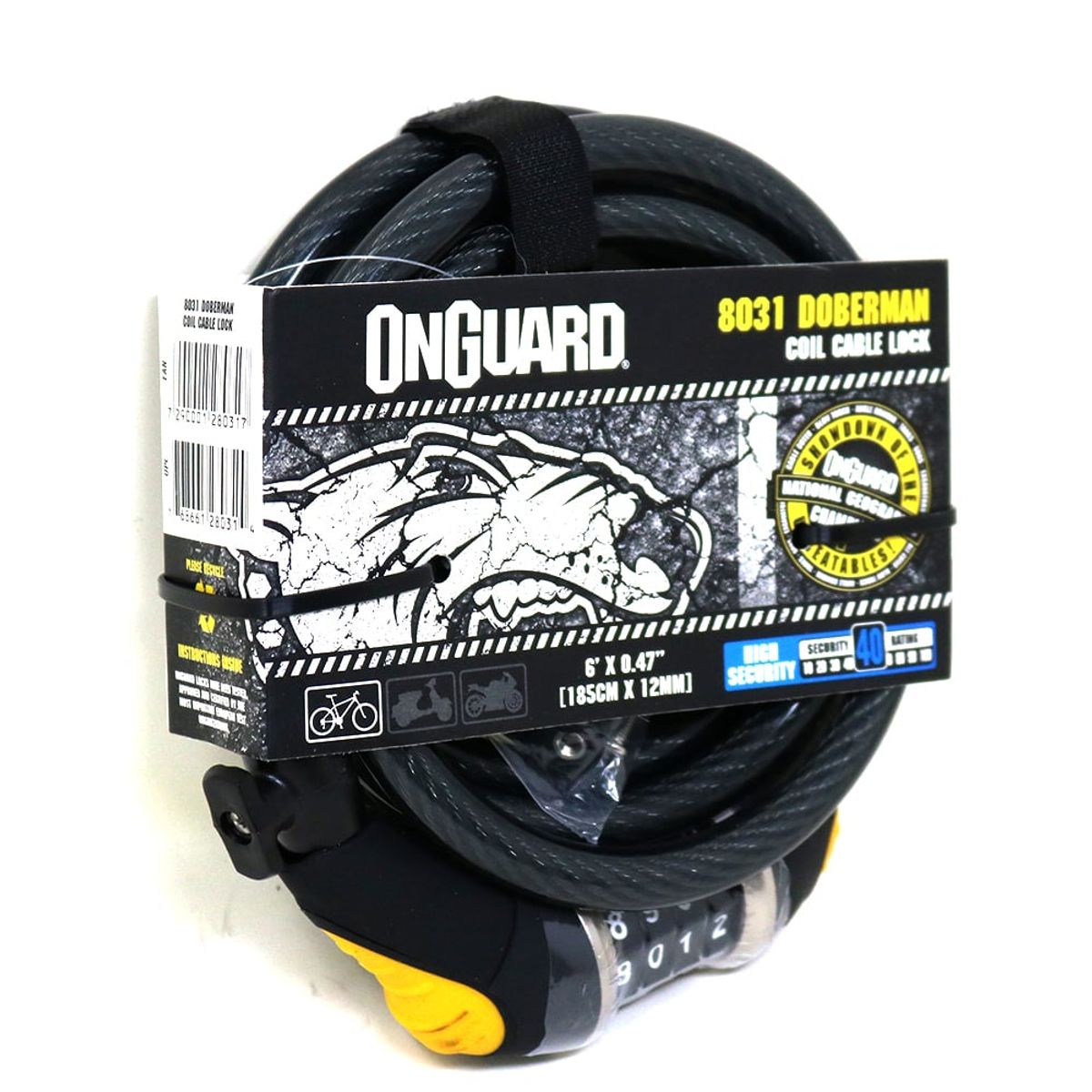 ONGUARD - Candado OnGuard Clave Espiral Doberman 185cmX12mm