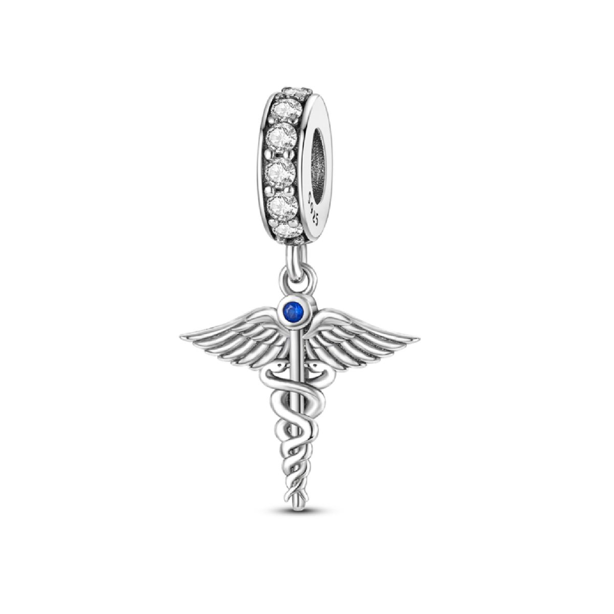 SILVER HEART - Charm Vara de Esculapio (Medicina) en Plata Fina 925 SILVER HEART