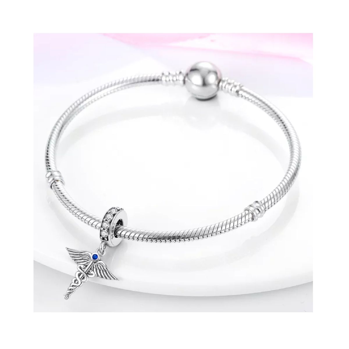 SILVER HEART - Charm Vara de Esculapio (Medicina) en Plata Fina 925 SILVER HEART