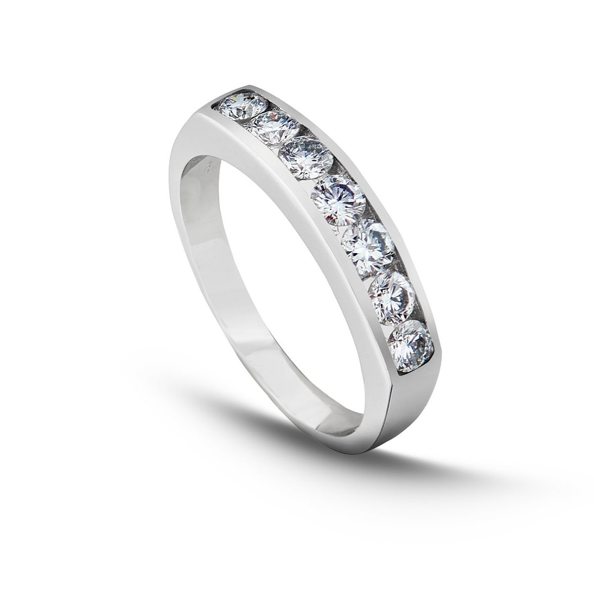 MIA JOYAS - Anillo Compromiso Medio Cintillo Oro Blanco 18K con Diamantes