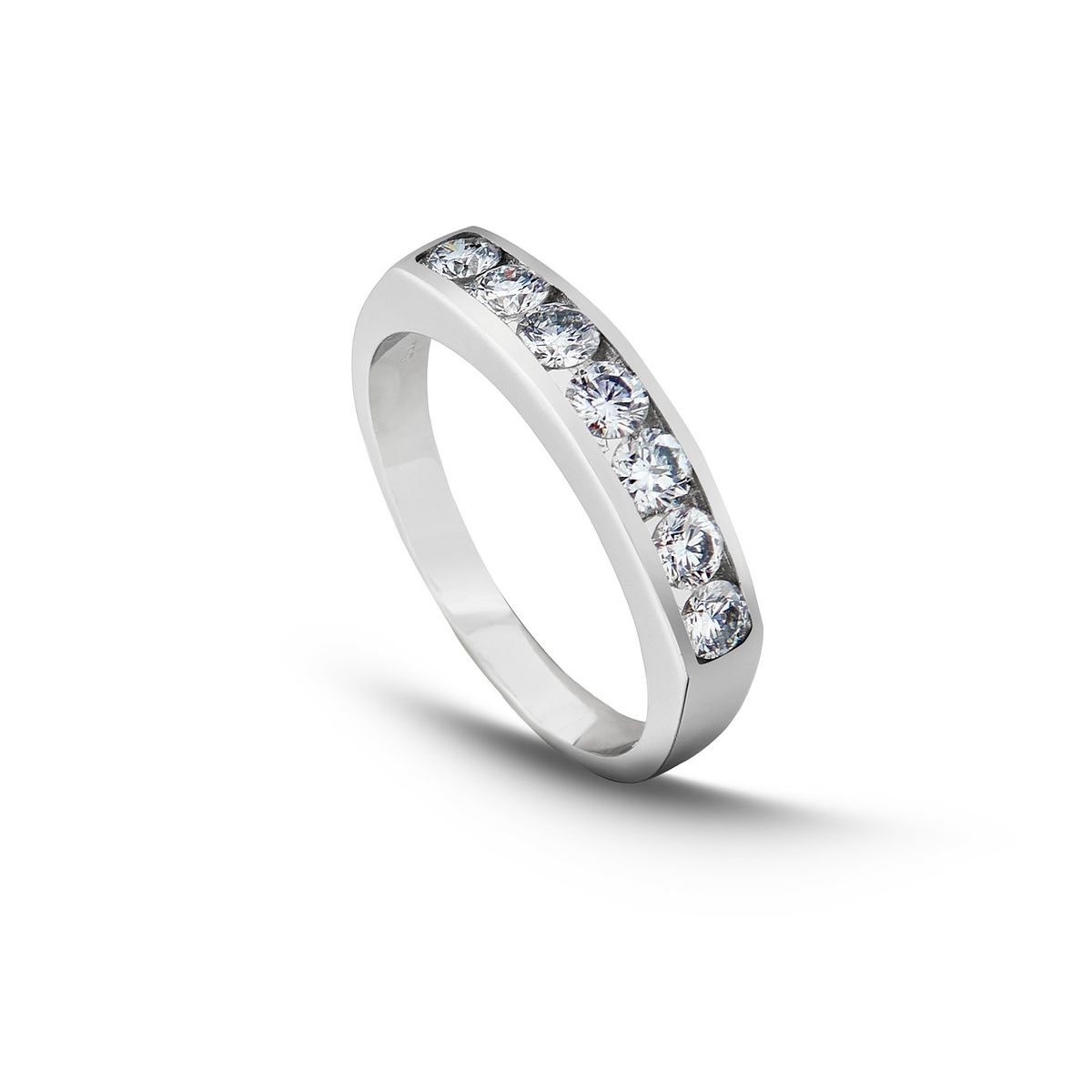 MIA JOYAS - Anillo Compromiso Medio Cintillo Oro Blanco 18K con Diamantes