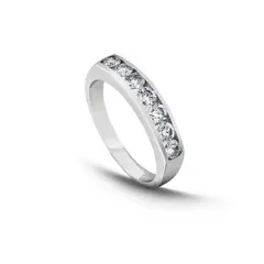 MIA JOYAS - Anillo Compromiso Medio Cintillo Oro Blanco 18K con Diamantes
