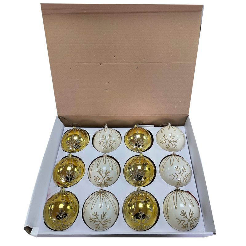 MALLORCA - Set 12 Bolas Navideñas Copo Gold 10 Cms.