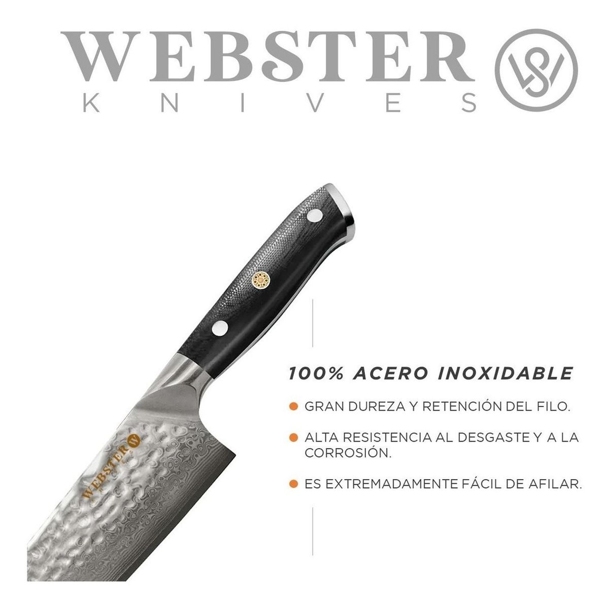 WEBSTER - Cuchillo Acero Premium Webster Parrillero Cocina Chef - Plateado