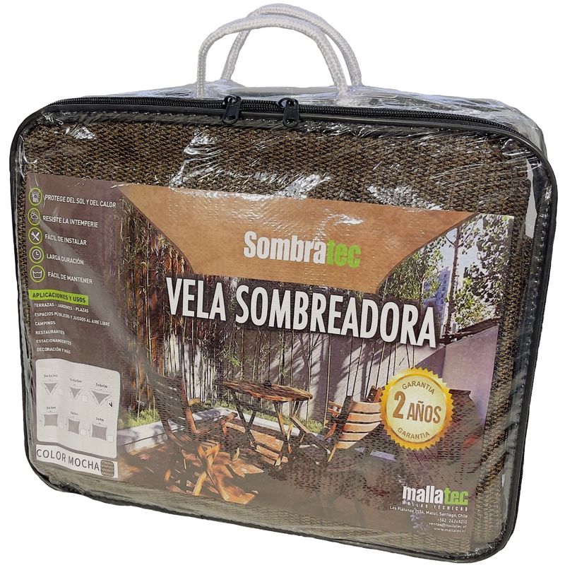 SOMBRATEC - Vela malla sombra  triangular, 5x5x7 m color mocha