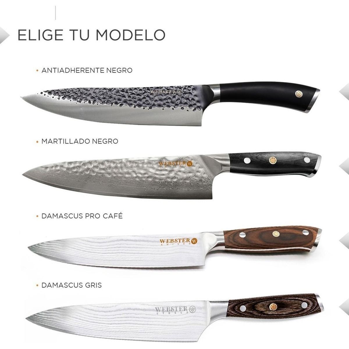 WEBSTER - Cuchillo Acero Premium Webster Parrillero Cocina Chef - Negro