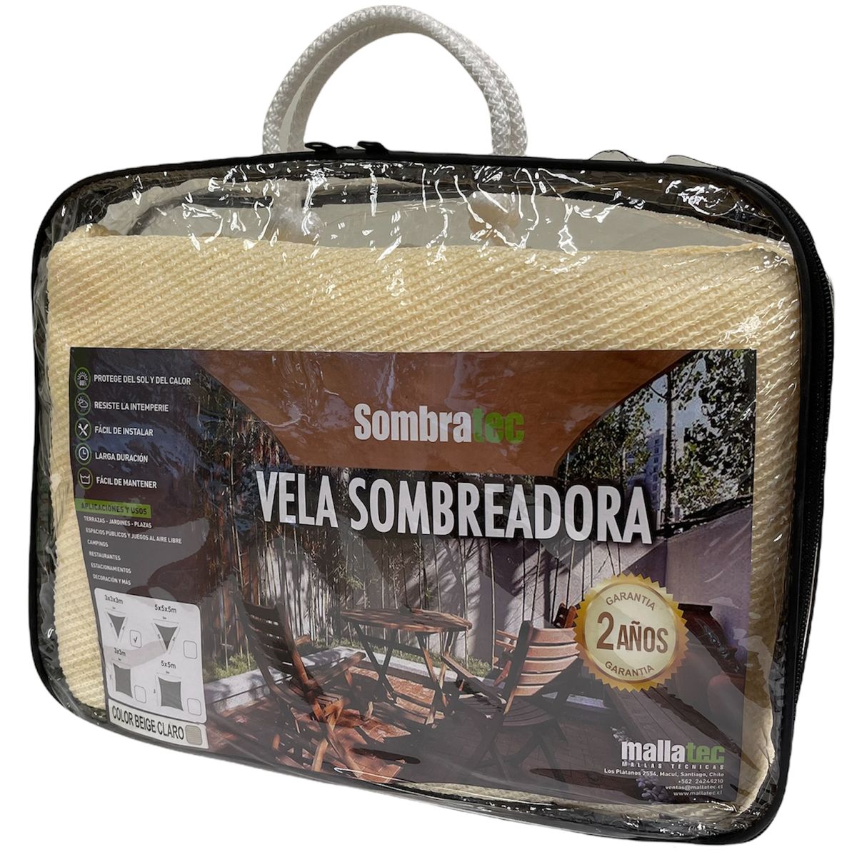 SOMBRATEC - Vela sombreadora  triangular, 5x5x7 m, beige claro