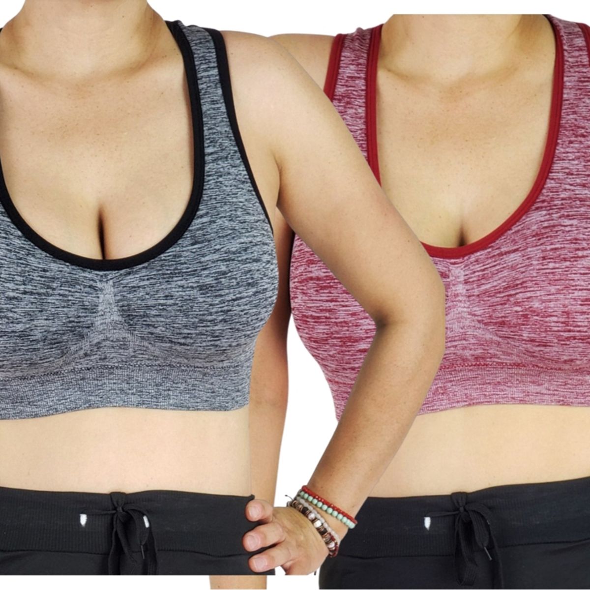 LOOK SHOP - Pack 2 Sostén Deportivo Elasticado Mujer. Peto Musculosa Jaspeado.