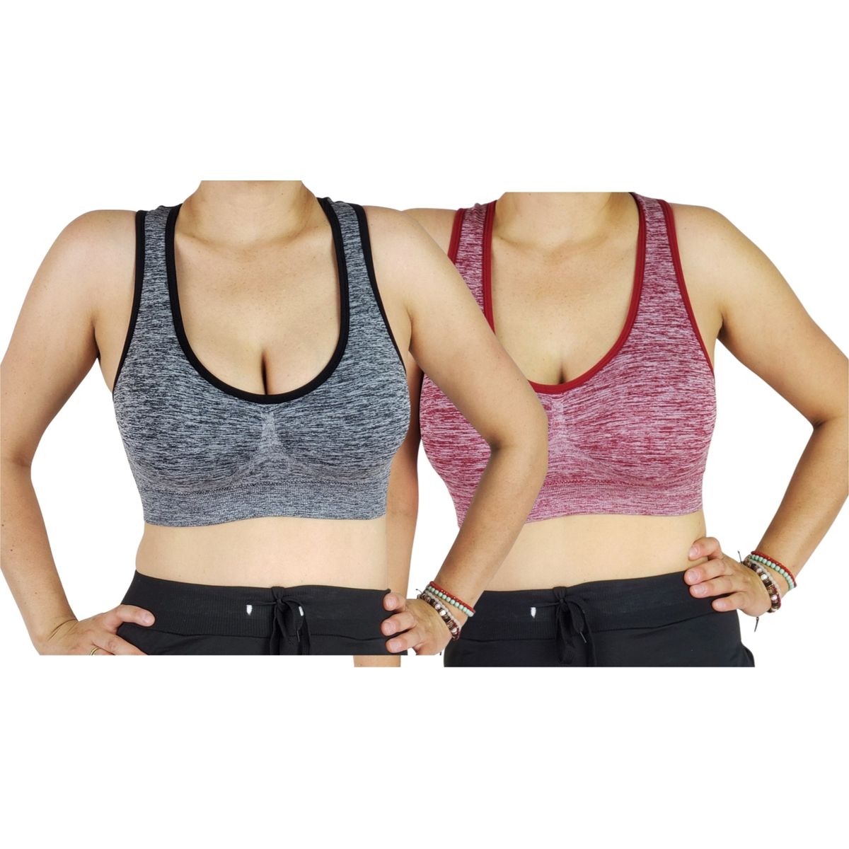 LOOK SHOP - Pack 2 Sostén Deportivo Elasticado Mujer. Peto Musculosa Jaspeado.