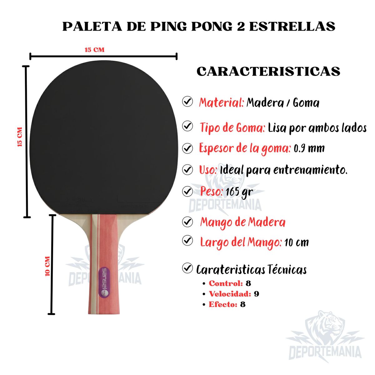 SENSEI - Paleta De Ping Pong Sensei 2 Star Negra Y Roja