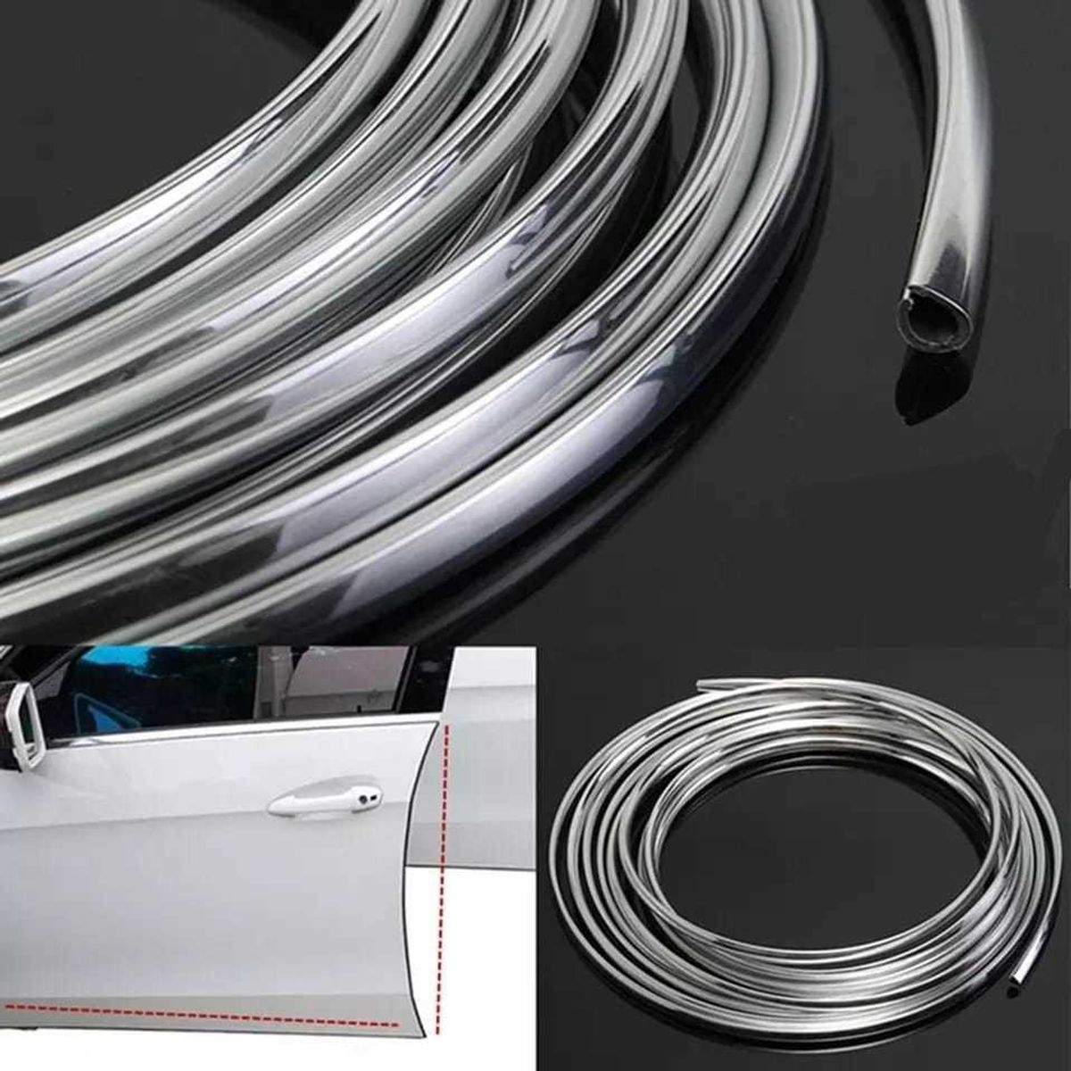 GENERICO - Moldura De Auto Protectora Puertas Y Capot 15m CROMADO