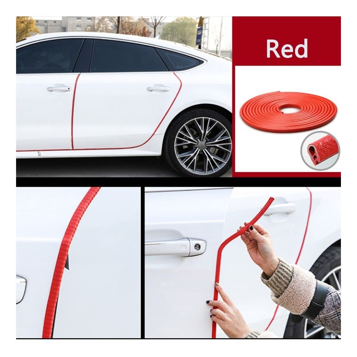 GENERICO - Moldura Auto Sello Presión Protectora Puertas Y Capot 5m ROJO