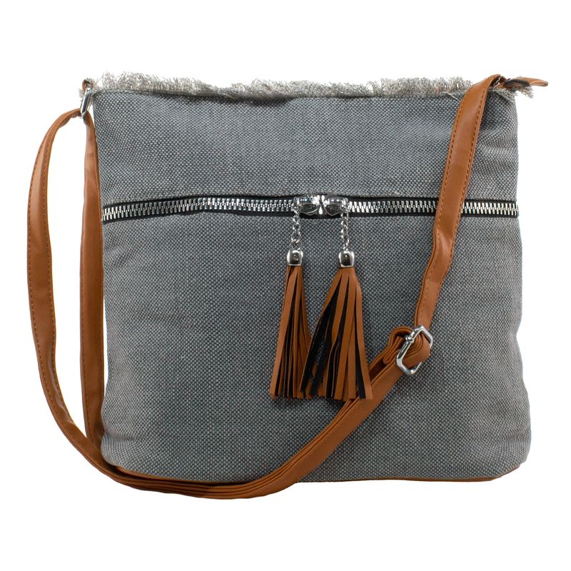 MAILEA - Bandolera lona 2 cierres para mujer gris