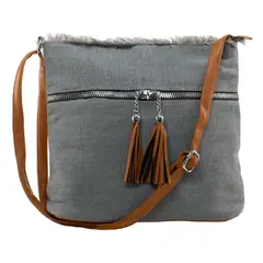 MAILEA - Bandolera lona 2 cierres para mujer gris