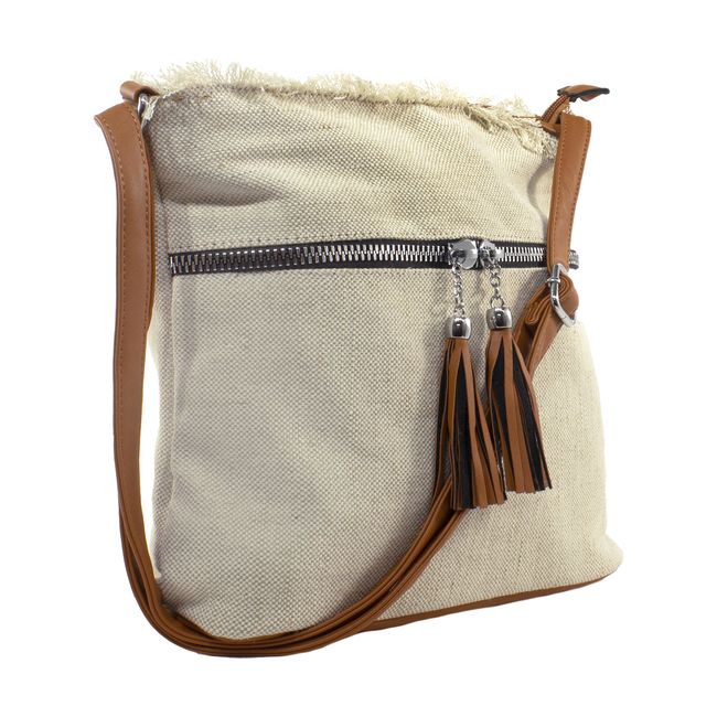 MAILEA - Bandolera lona 2 cierres para mujer beige