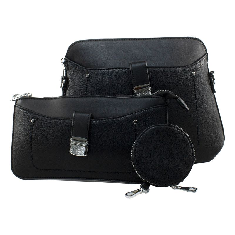 MAILEA - Bandolera ecocuero doble cerrojo para mujer negro