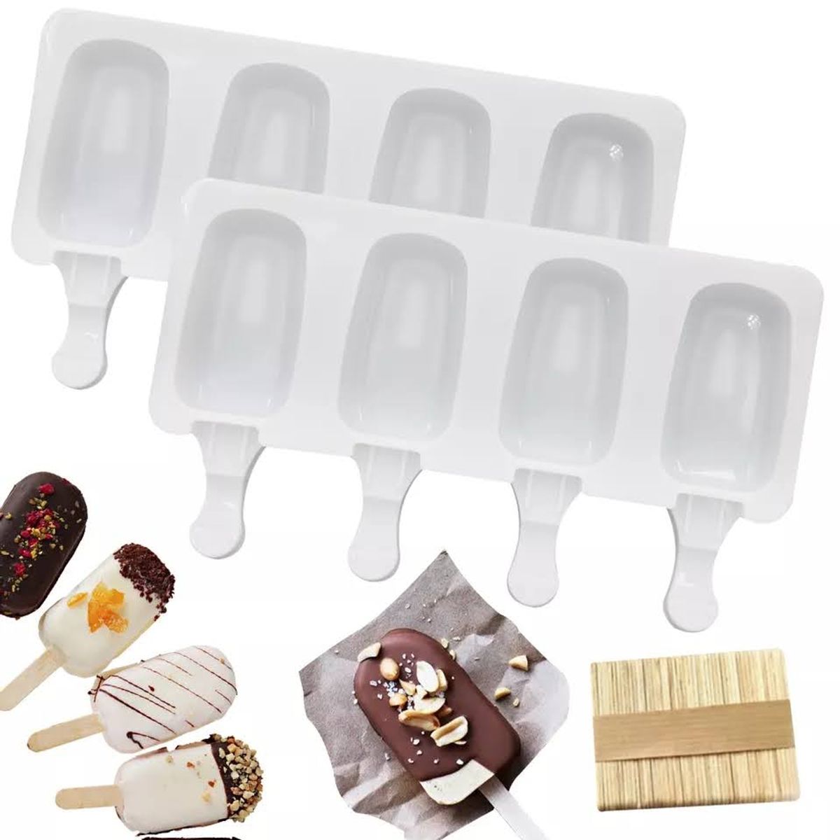 GENERICO - Pack X2 Moldes De Helado Silicona Reutilizable Con Paletas