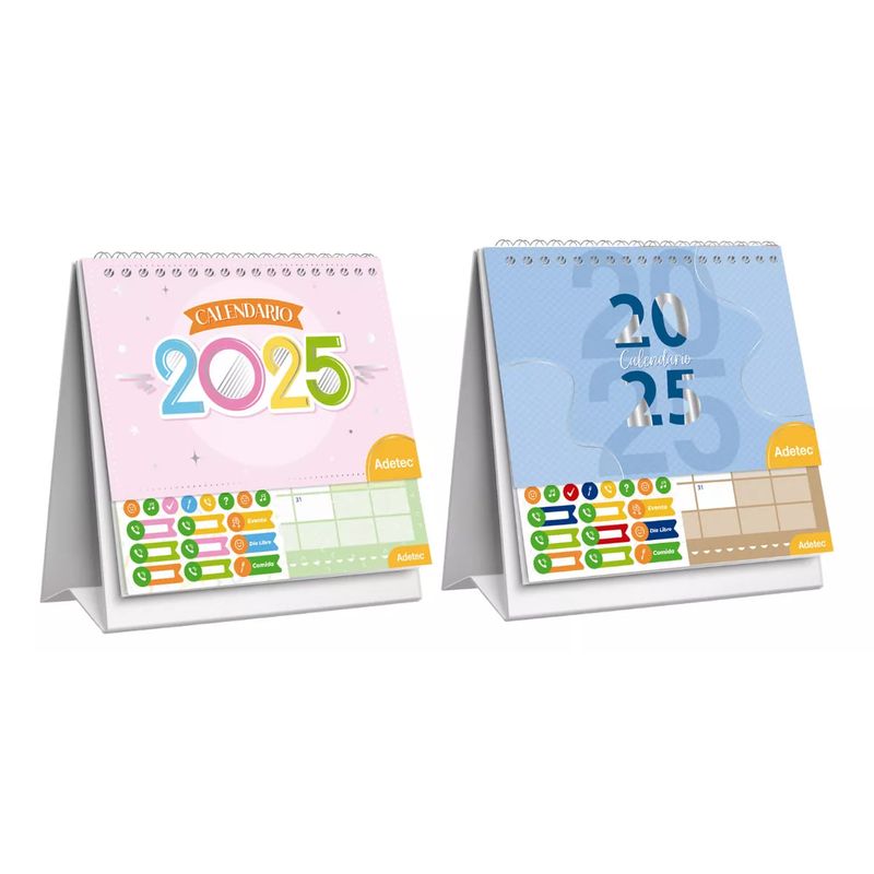 ADETEC - Calendario Anual De Escritorio Con Sticker Diseños Surtidos