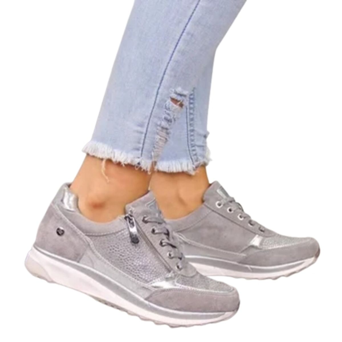 GENERICO - Zapatillas Planas con Cuña Cremallera y cordones para Mujer