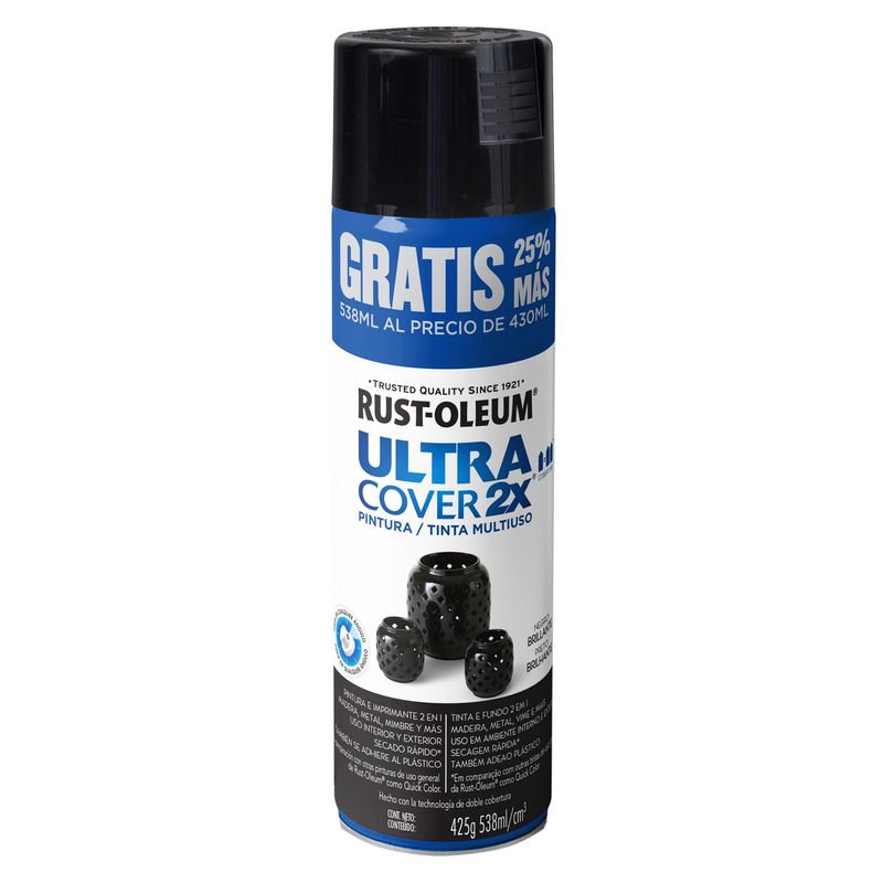 RUST OLEUM - Pintura Multiuso en Spray Negro Brillante Bonus Can