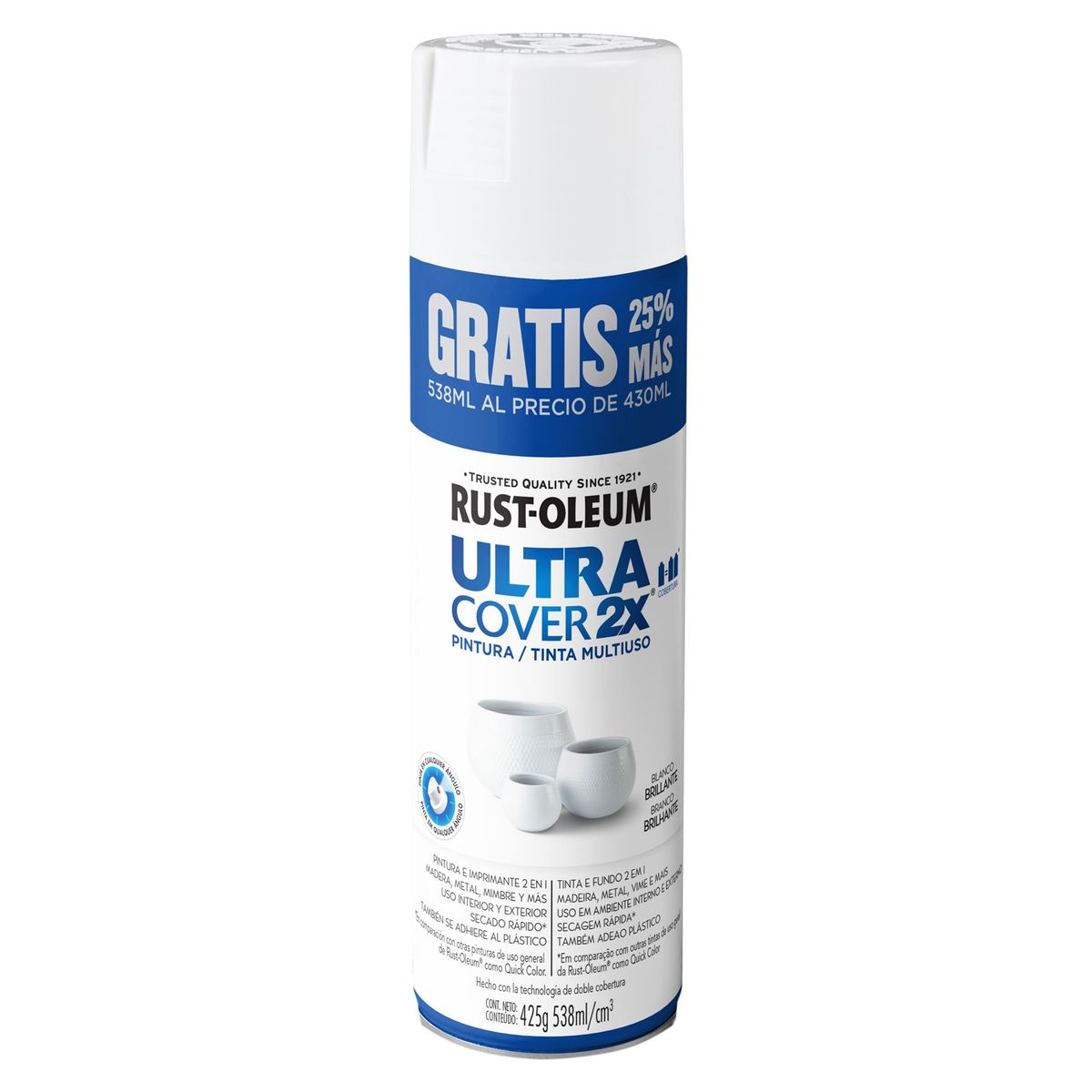 RUST OLEUM - Pintura Multiuso en Spray Blanco Brillante Bonus Can