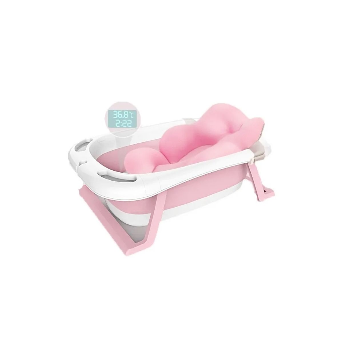 GENERICO - Bañera Bebé Plegable Grande Con Termómetro Y Cojín Hamaca