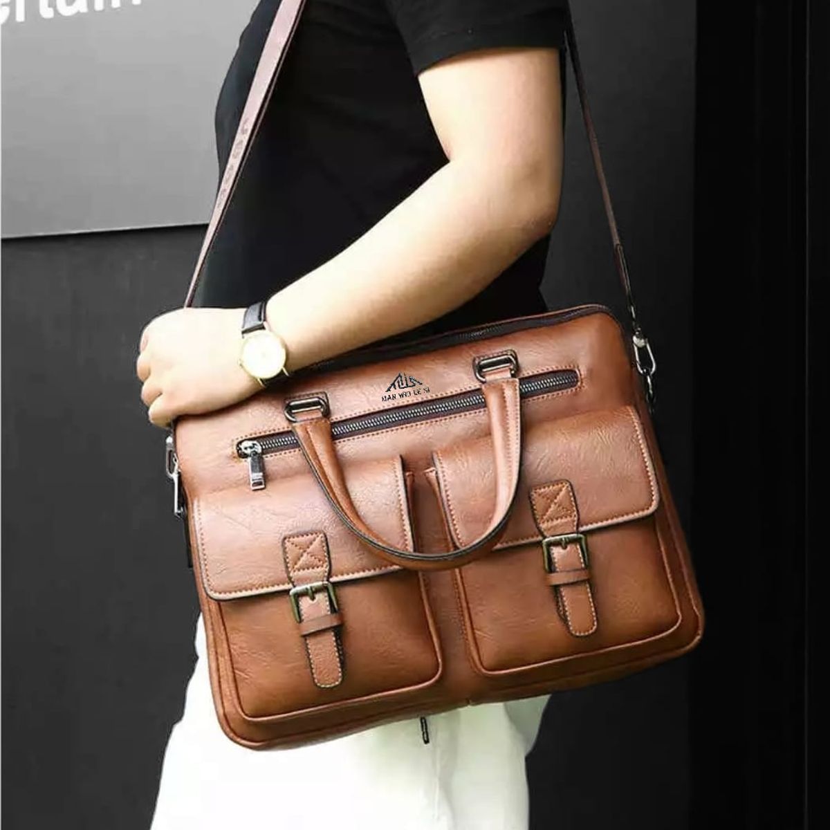 GENERICO - Maletín Portafolio Bolso Cuero Ecológico Notebook para Hombre