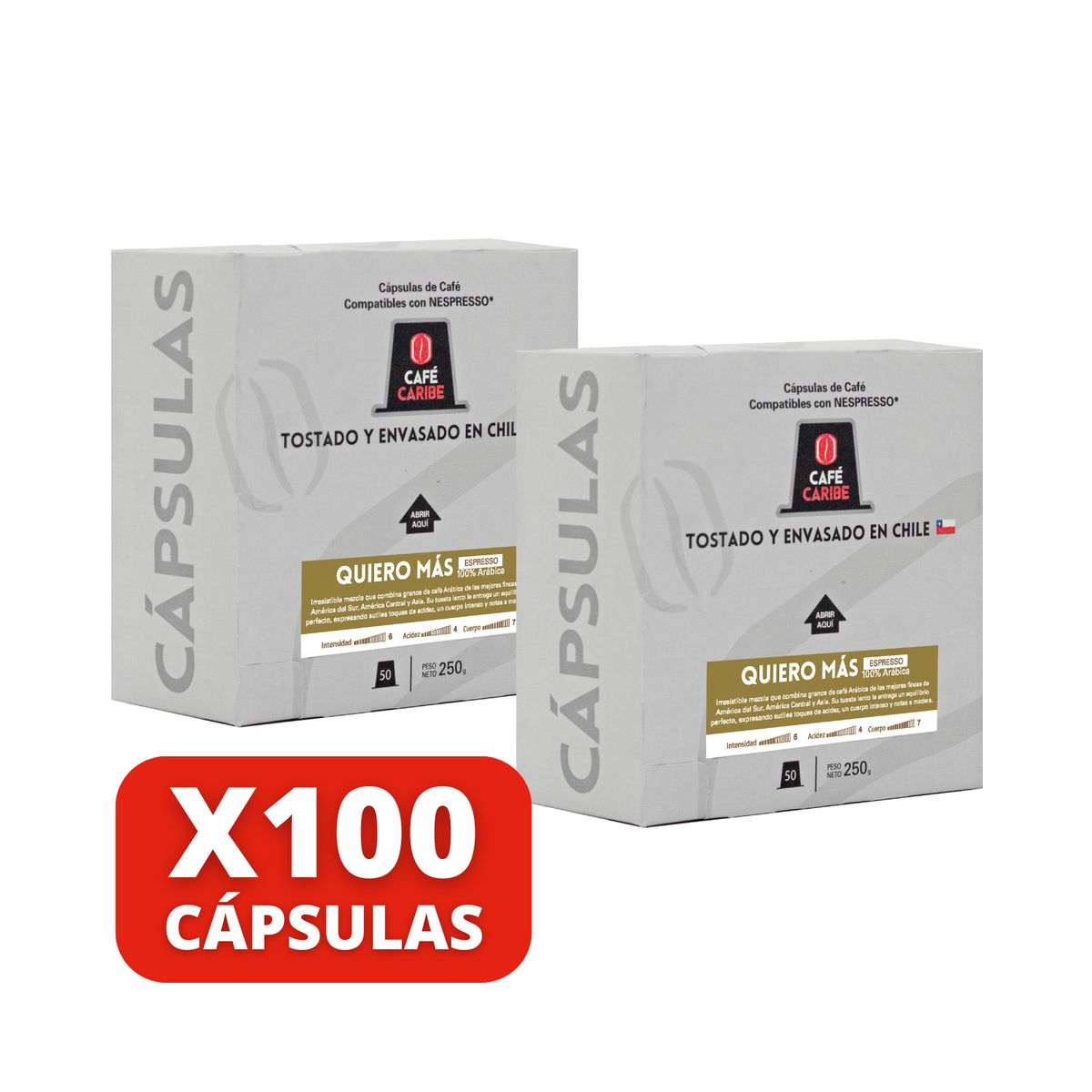 CAFE CARIBE - Café Quiero Más Espresso 100 cápsulas compatibles