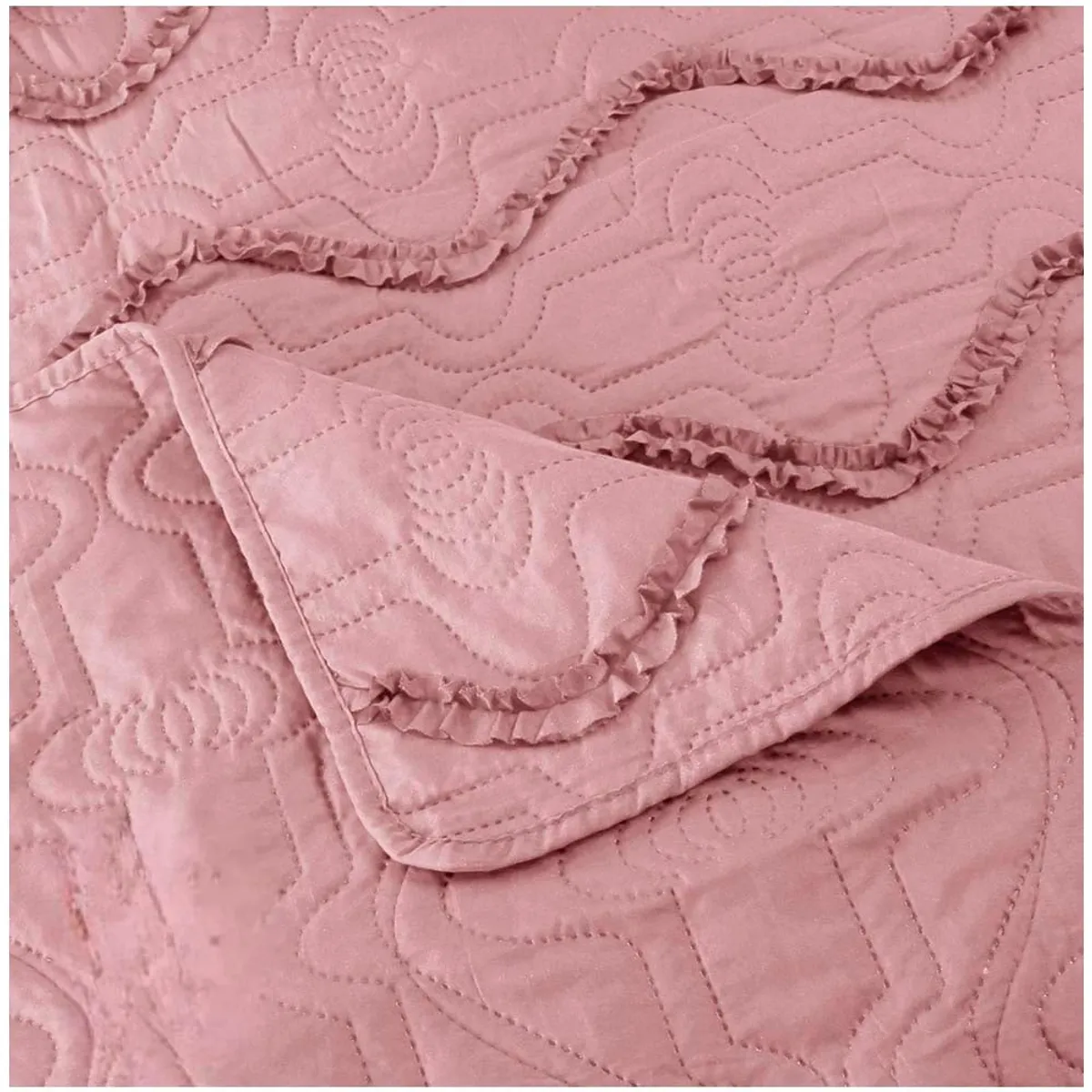 GENERICO - Cubrecama Bordado Premiun 1.5 Plazas Rosado.