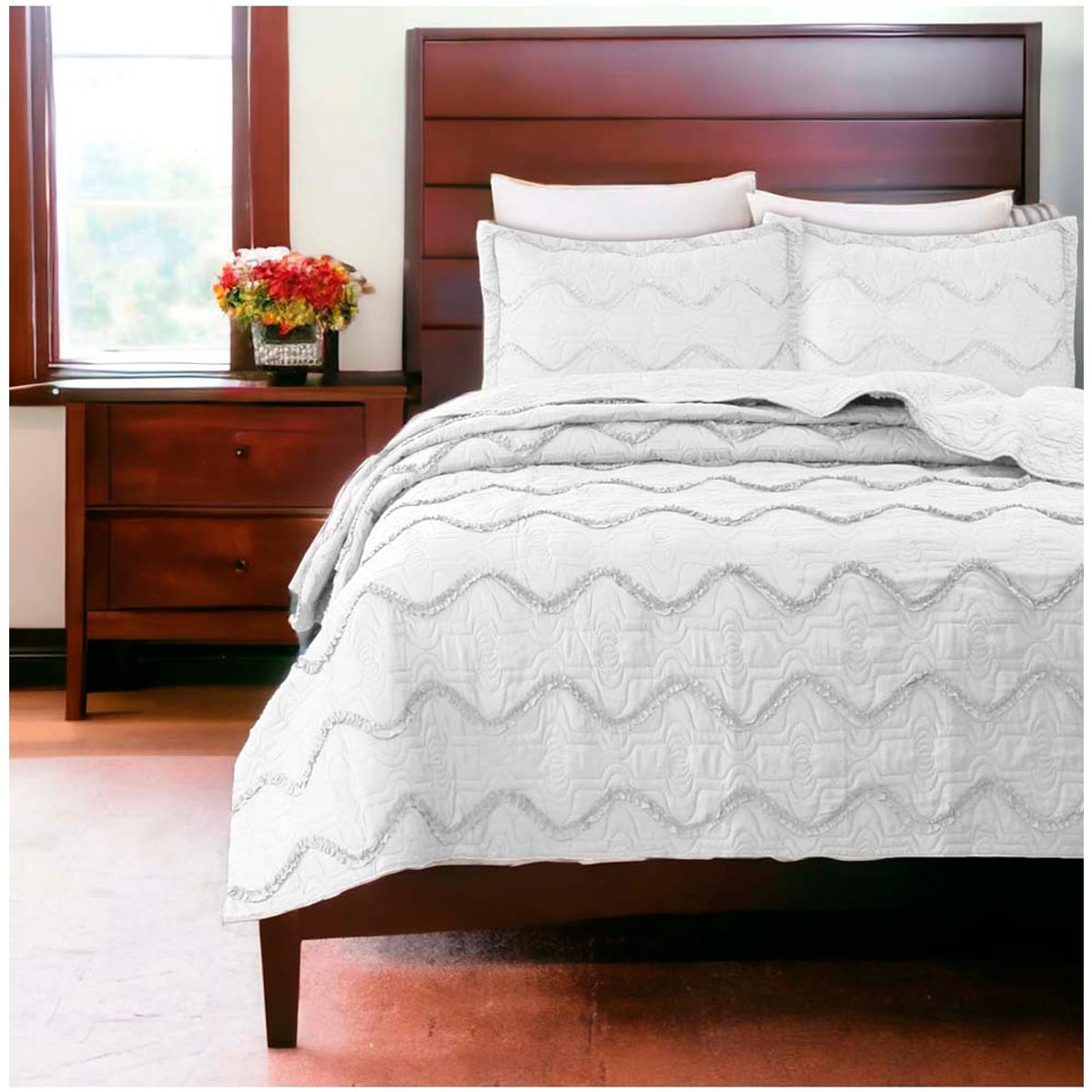 GENERICO - Cubrecama Bordado Premiun 1.5 Plazas Blanco.