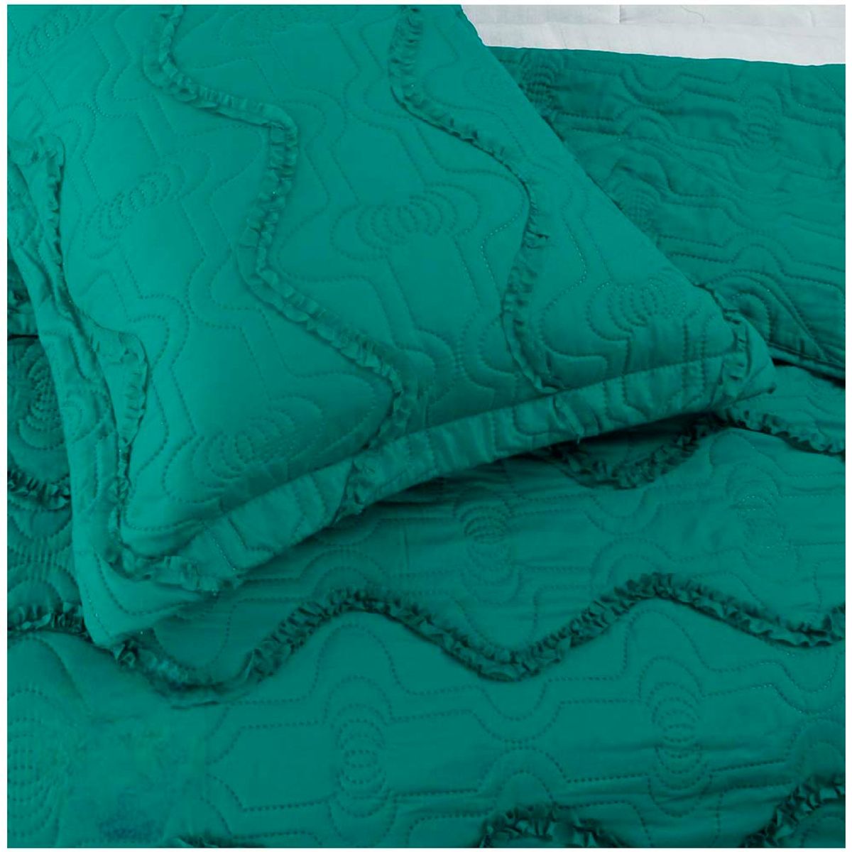 GENERICO - Cubrecama Bordado Premiun 1.5 Plazas Verde.