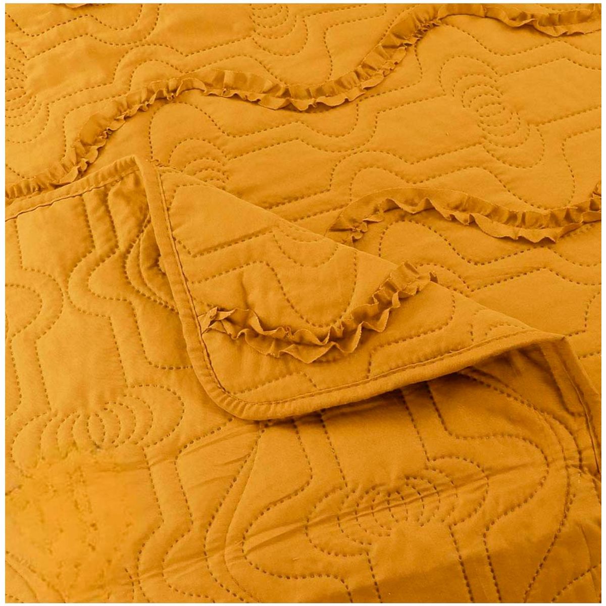 GENERICO - Cubrecama Bordado Premiun 2 Plazas Mostaza.