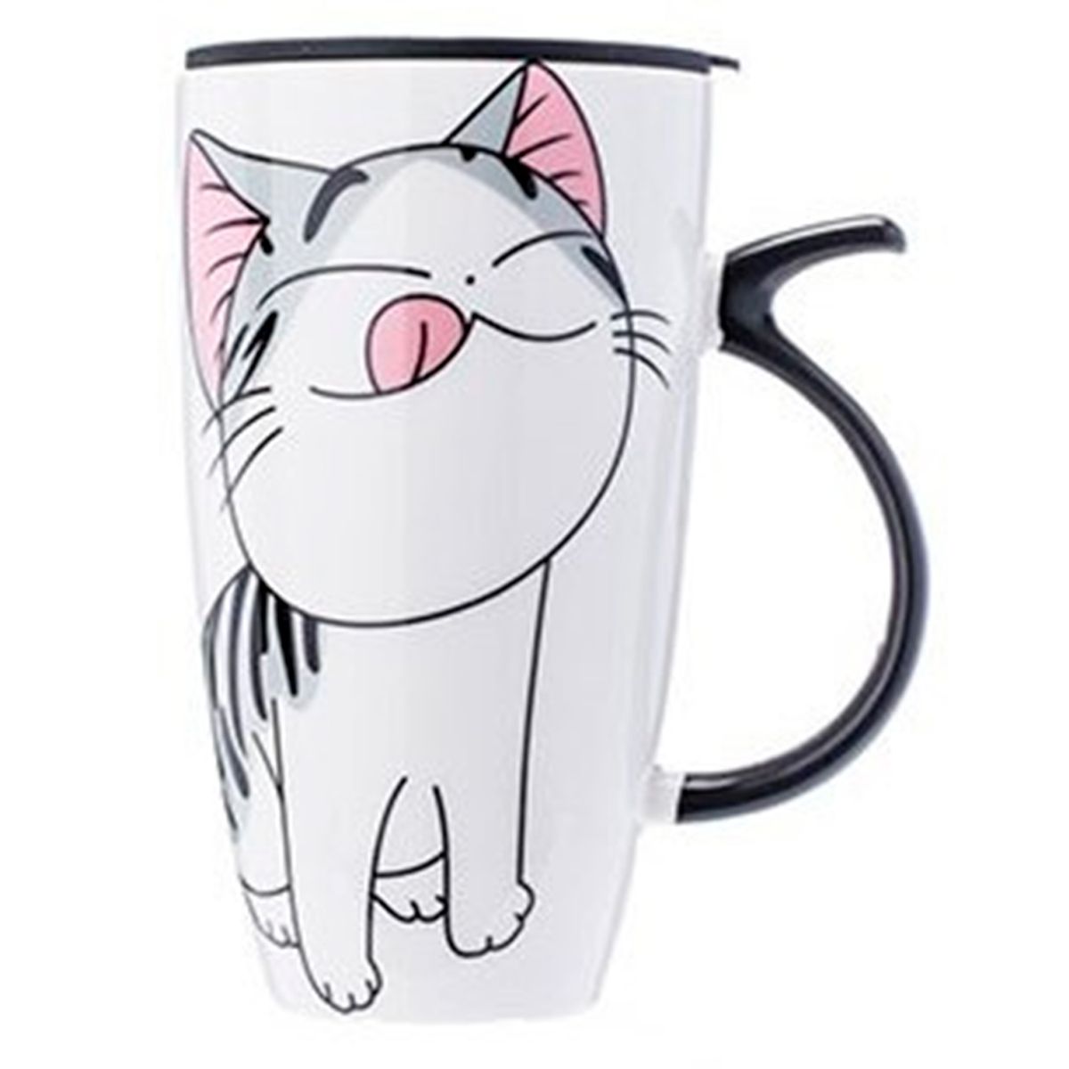 GENERICO - Tazon Con Tapa 600ml Gatito Mug Ceramica Taza Gato