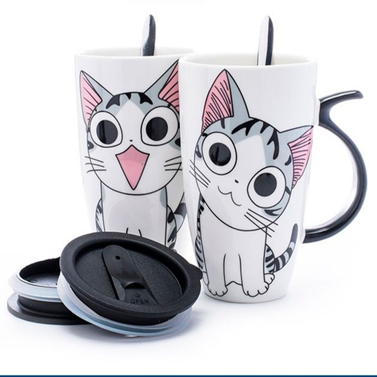 GENERICO - Tazon Con Tapa 600ml Gatito Mug Ceramica Taza Gato