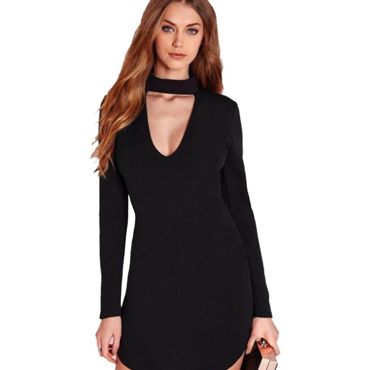 HENNE CLOTHING - Vestido de Fiesta Ajustado Corto - Cuello en V
