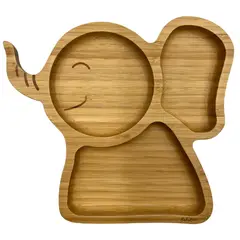 BABYBOO - Plato de bambú con succión adherente en forma elefante rosado y cuchara