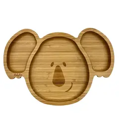 BABYBOO - Plato de bambú con succión adherente en forma koala naranjo y cuchara