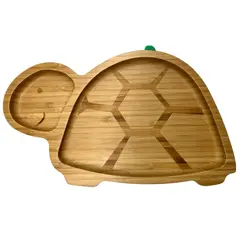 BABYBOO - Plato de bambú con succión adherente en forma tortuga rosada y cuchara