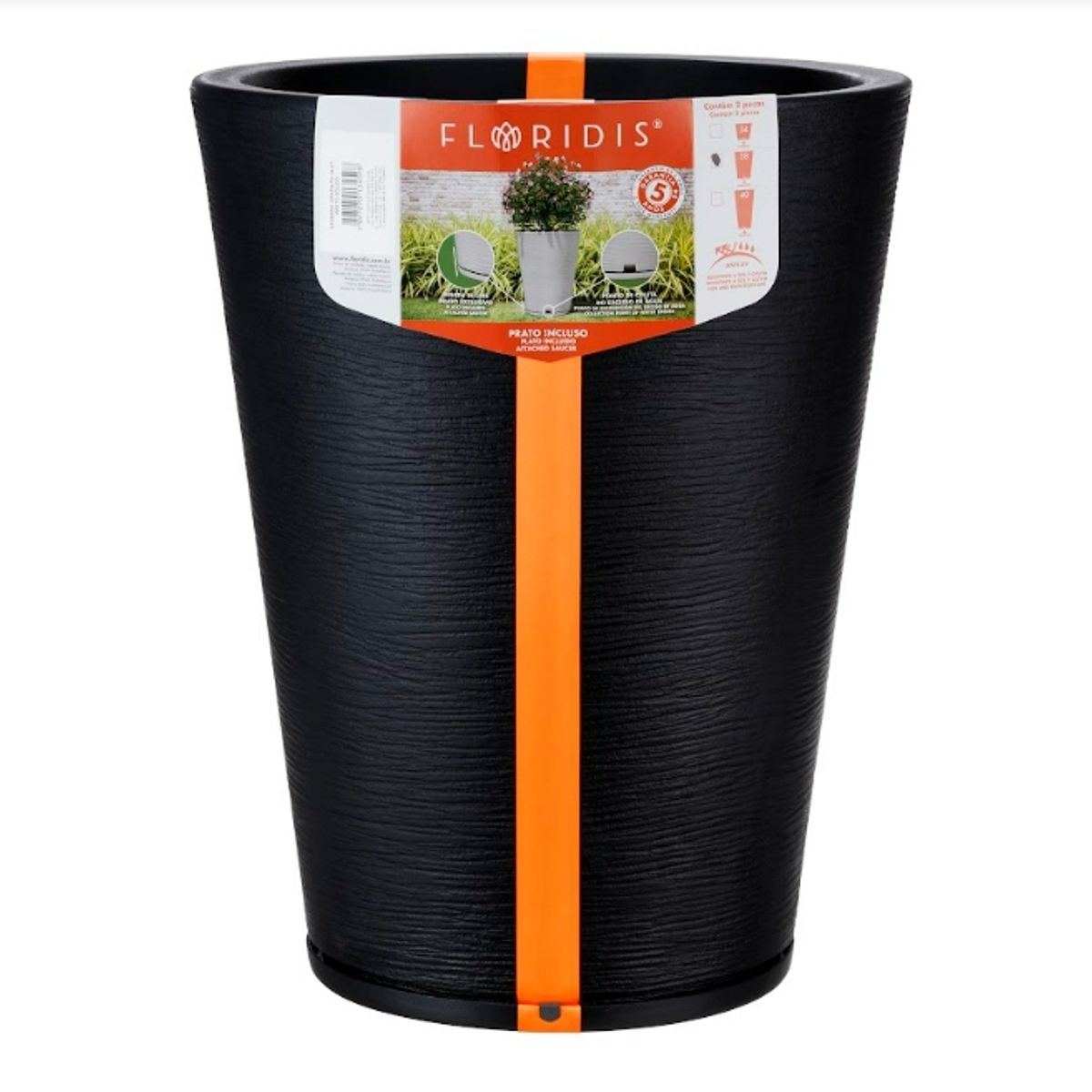 FLORIDIS - MACETERO FLORIDIS NEGRO GENEBRA 57CM ALTO CON PLATO